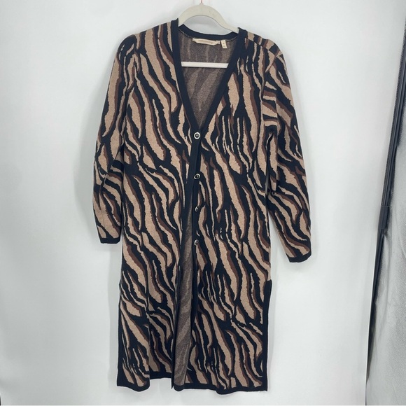Soft Surroundings Veronica Jacquard Cardigan Neutral zebra Animal Print Size XS - Picture 2 of 7
